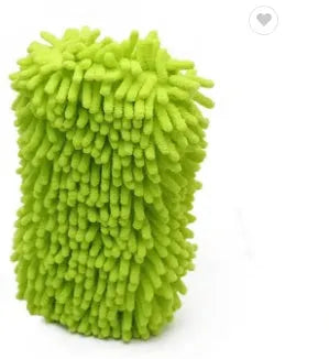 Silver green microfiber chenille car wash sponge measuring 14x25 cm