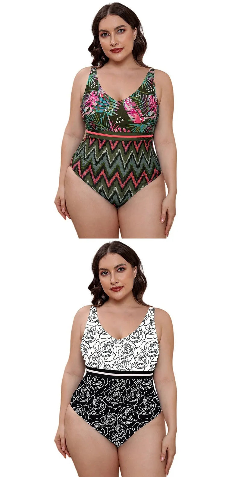 Women's printed spaghetti straps one-piece swimsuit with striped vest design for swimming sports