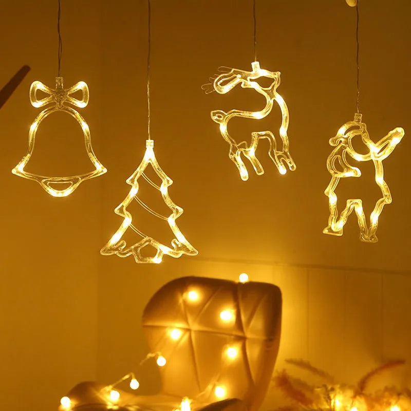 Christmas LED suction cup chandelier lights with Santa Claus, elk and snowman designs for window decoration
