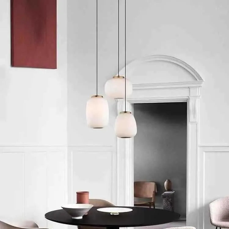 Modern minimalist glass chandelier with warm LED light, iron frame, Type C style