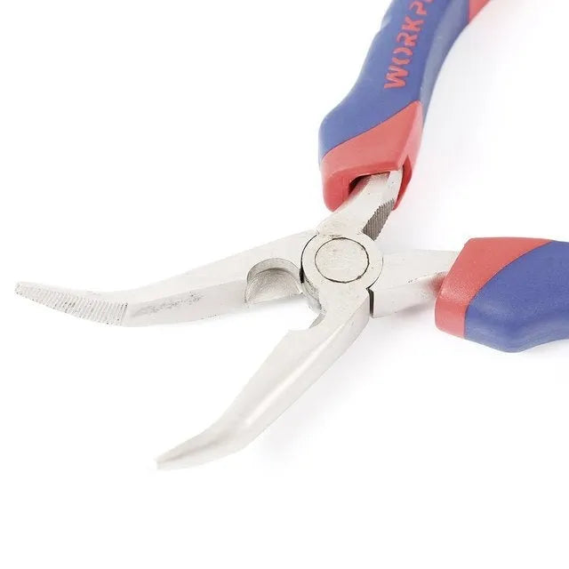 Blue cushion grip curved nose pliers with 18cm length and tapered jaws for electronics and jewellery work