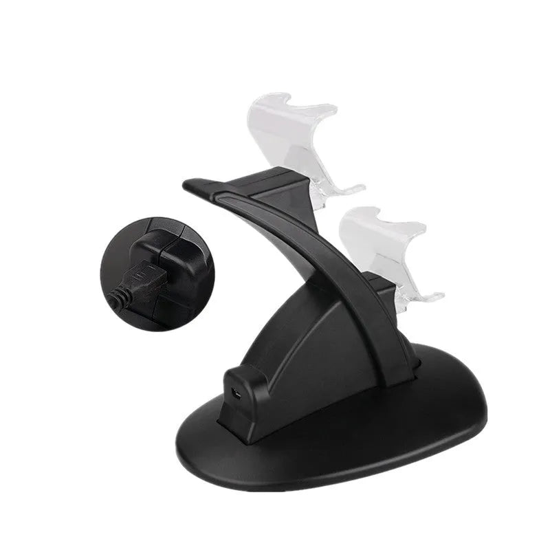 Black Xbox One dual controller charging stand with USB connection measuring 150mm wide