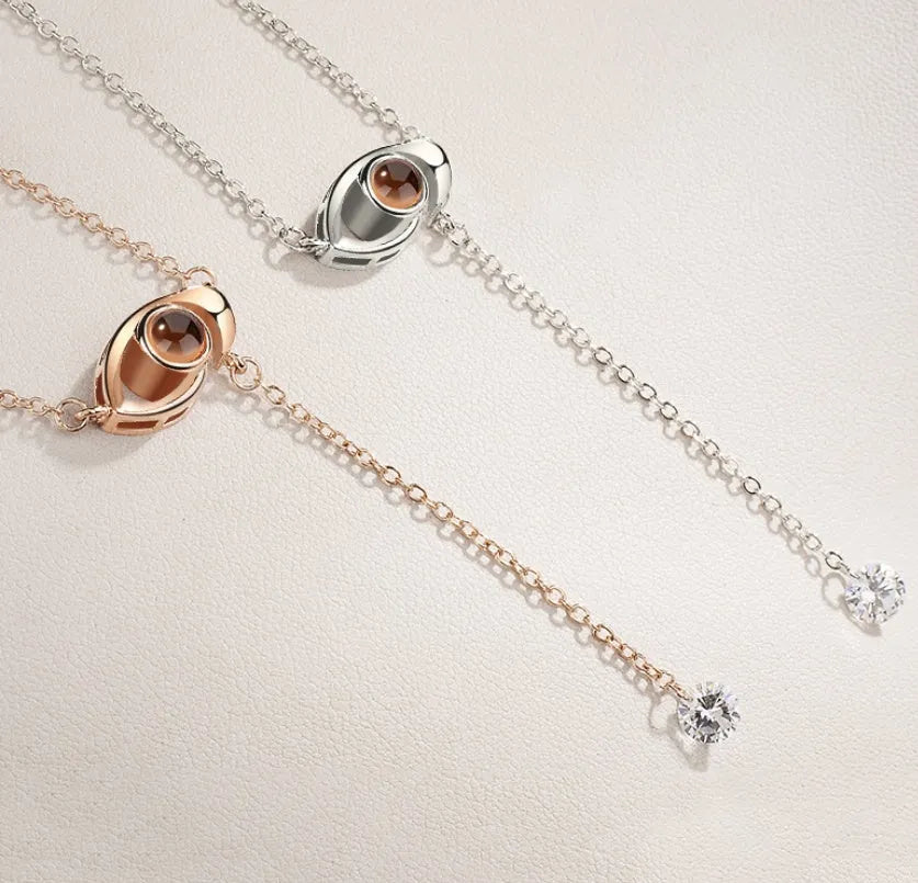 Gold love projection necklace with 100 languages pendant on 50cm copper chain