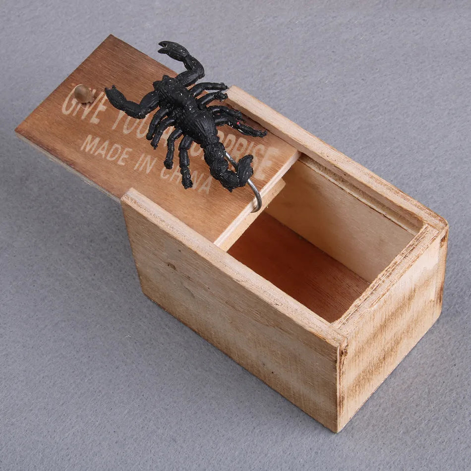 Wooden prank scare box with jumping animal surprise for April Fools' jokes