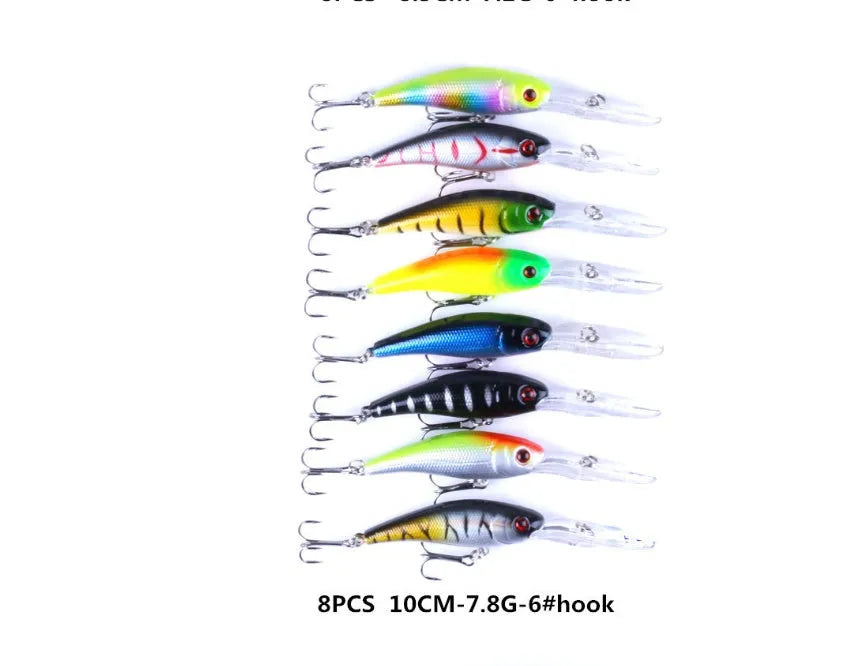 43-piece portable plastic fishing bait set with green and red head lures in bagged packaging