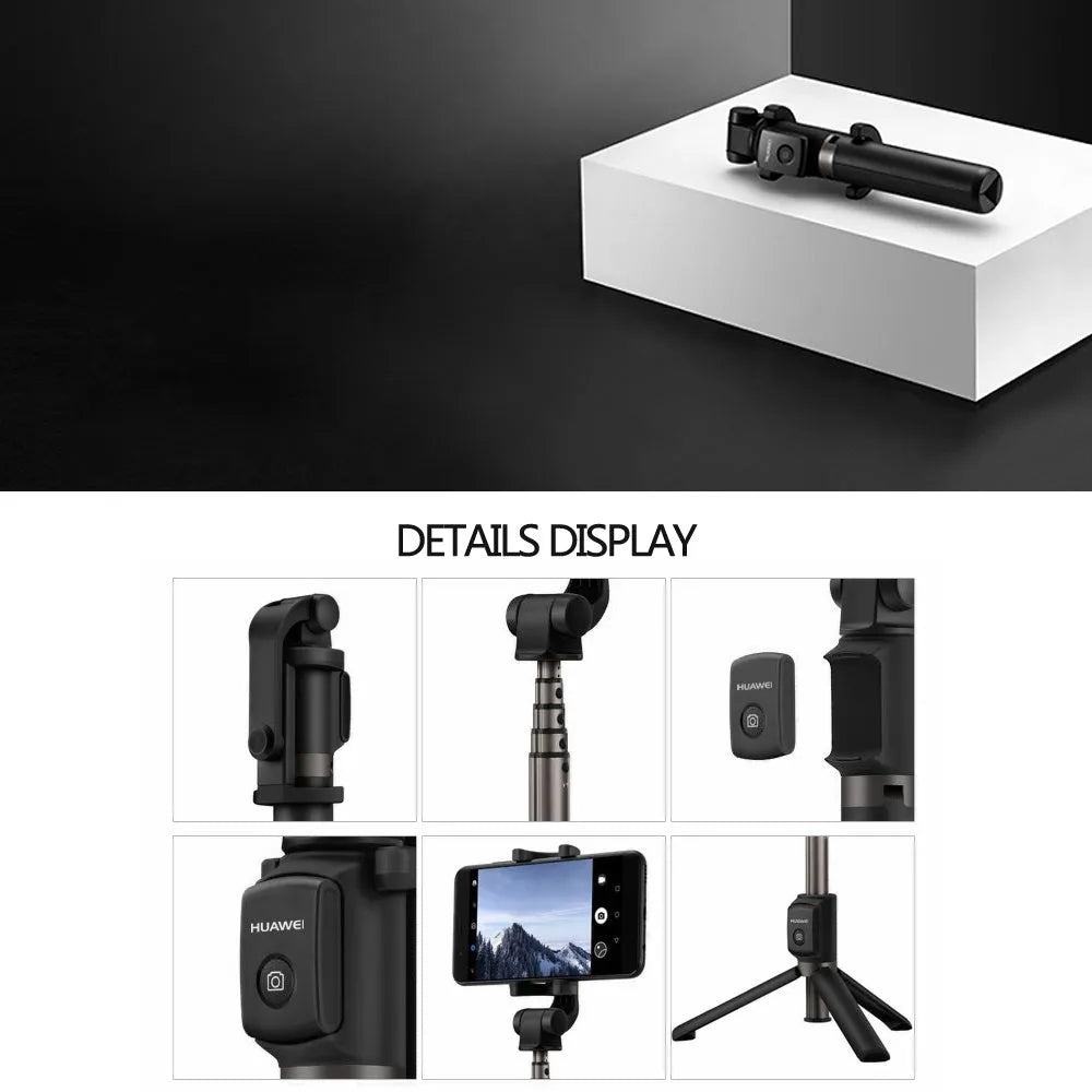 Bluetooth wireless selfie stick tripod with 660 mm extension, compatible with Apple iPhone and Android phones, in black plastic