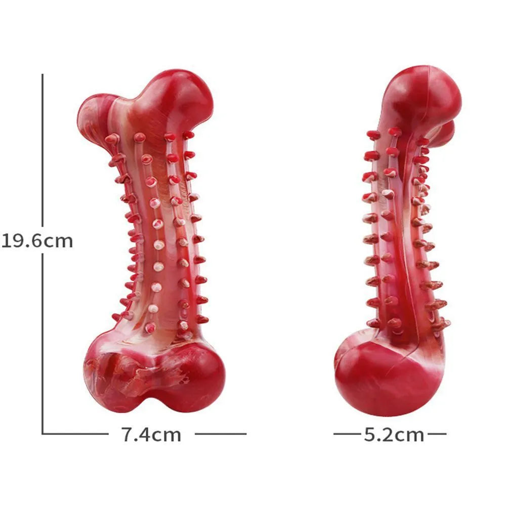 Red natural rubber chew toy for aggressive dogs, 15cm long heavy-duty durable dog chew