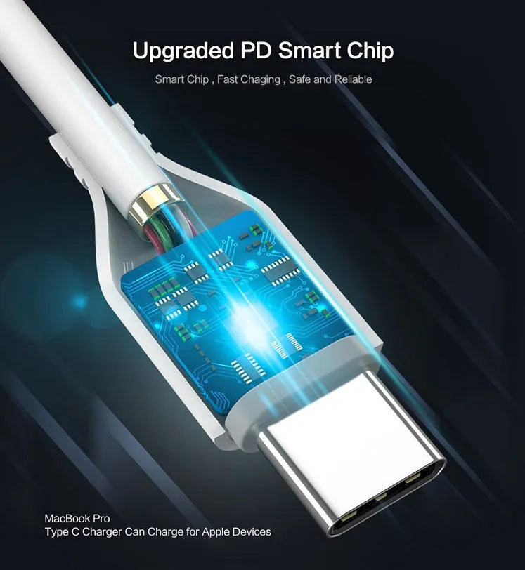 White braided USB-C to Lightning charging cable for iPhone shown at 1 metre length.