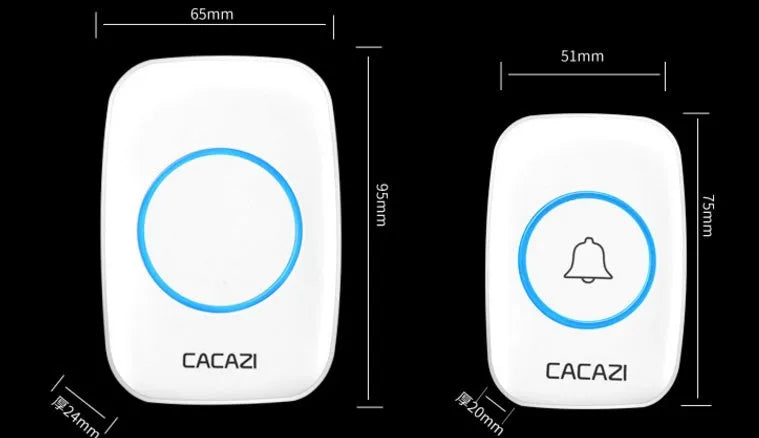Wireless doorbell transmitter and AC plug-in receiver unit on a table.