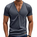Men's loose fit V-neck pullover top with button details in polyester blend fabric for sports wear