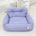 Car travel dog nest in blue plaid, stain-resistant cloth portable crate for small pets