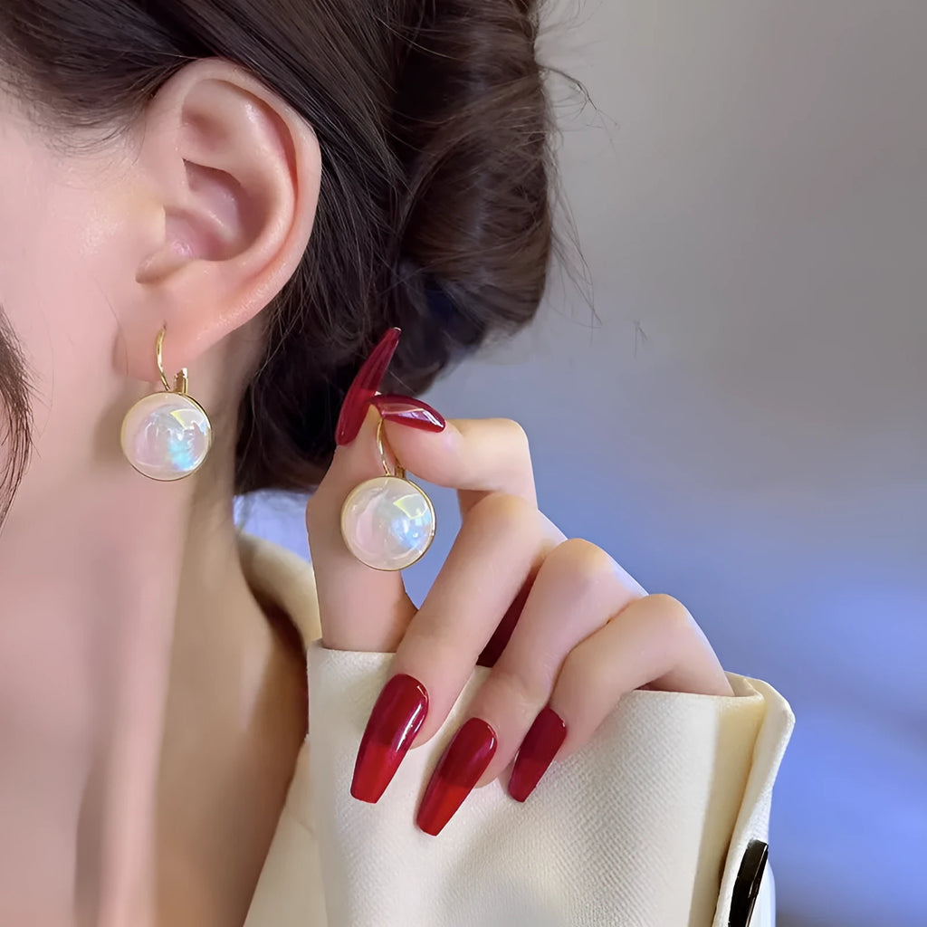Colourful mermaid pearl ear clips with anti-lost metal geometric design