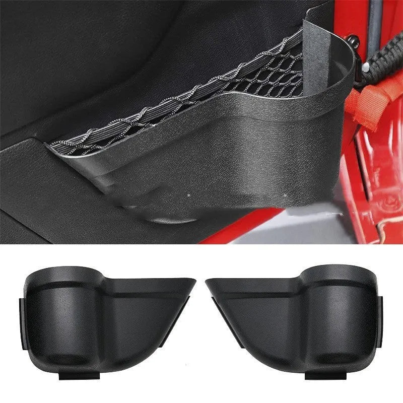 Black ABS door storage container for Jeep Wrangler JK and JL model interior.