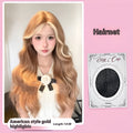One-word lace long curly wig in American highlight gold colour with high-temperature fibre hair