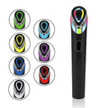 Black eye massager device showing 7 colour light therapy functions with vibration massage