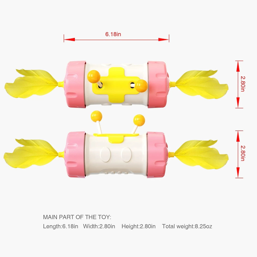 Interactive cat toy with stick pole and tumbler feather ball in multiple colour options