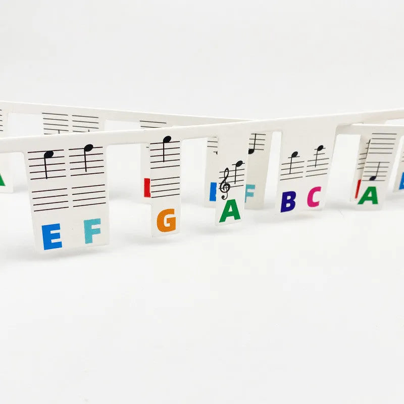 88 key piano keyboard stickers with colour-coded note bars and black notes in separate opp bags for staff notation learning