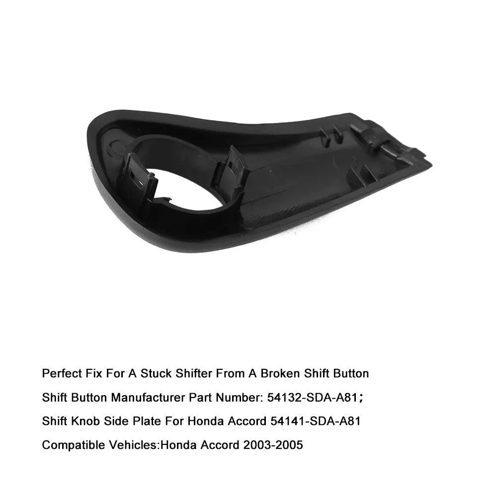 Black ABS shift button handle assembly with spring and side plate for Honda Accord 2003-2005.