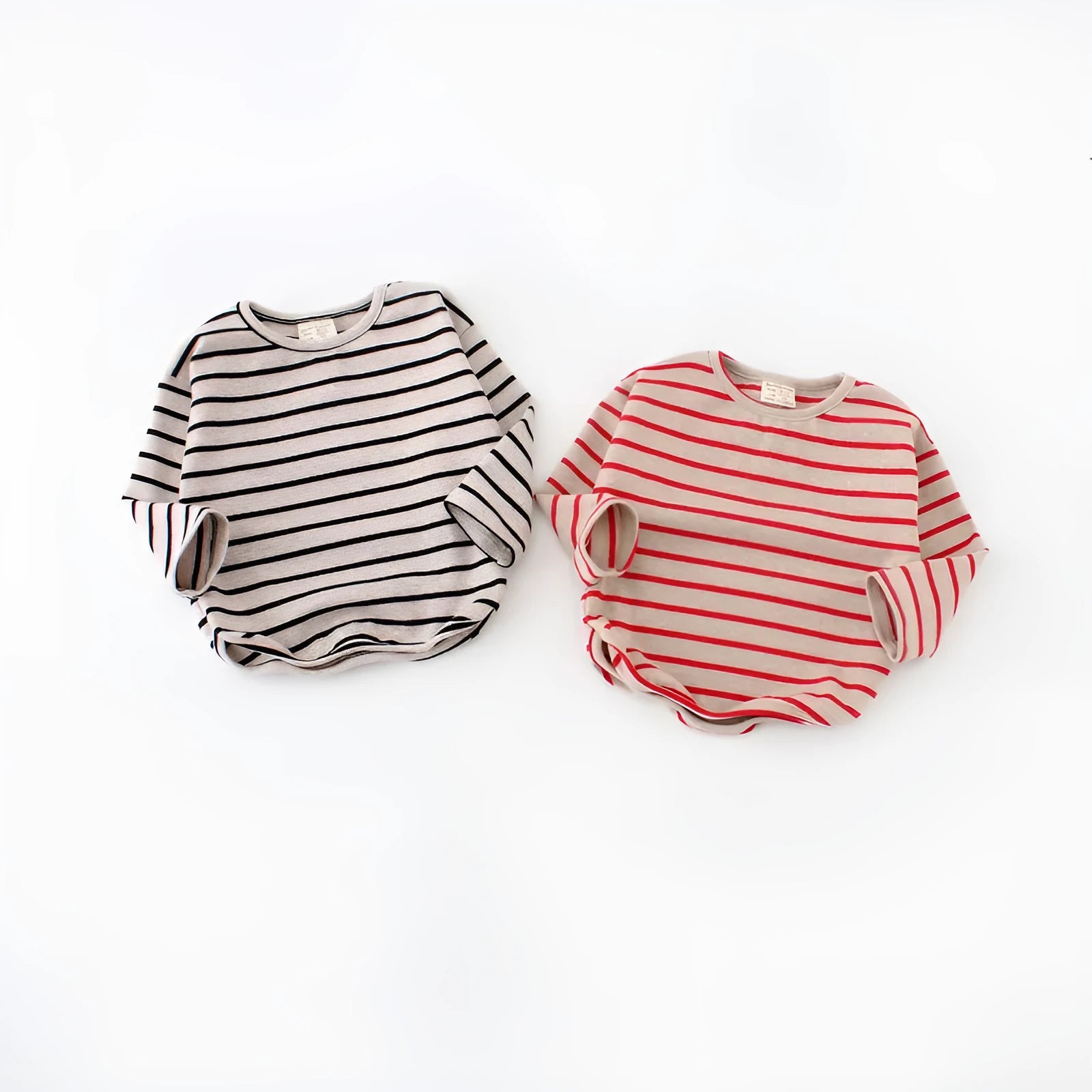 Striped print cotton long sleeve T-shirt for baby girls in black or red colour options