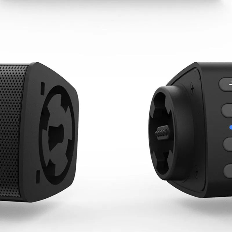 Black foldable split TV Bluetooth speaker with dual speakers showing 490mm length plastic construction