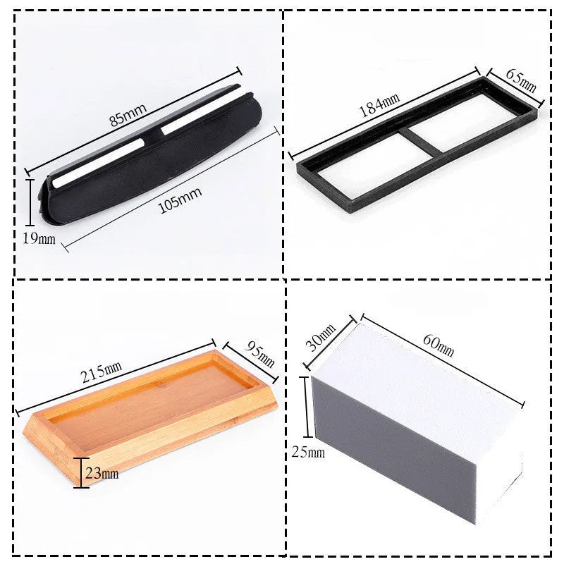 Green and white double-sided 3000/8000 grit kitchen whetstone set with bamboo base and accessories