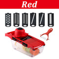Multifunctional vegetable cutter with seven stainless steel blades and wheat straw plastic housing