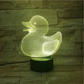 Little yellow duck 3D acrylic night light with remote control on an ABS base, showing multiple colour options.