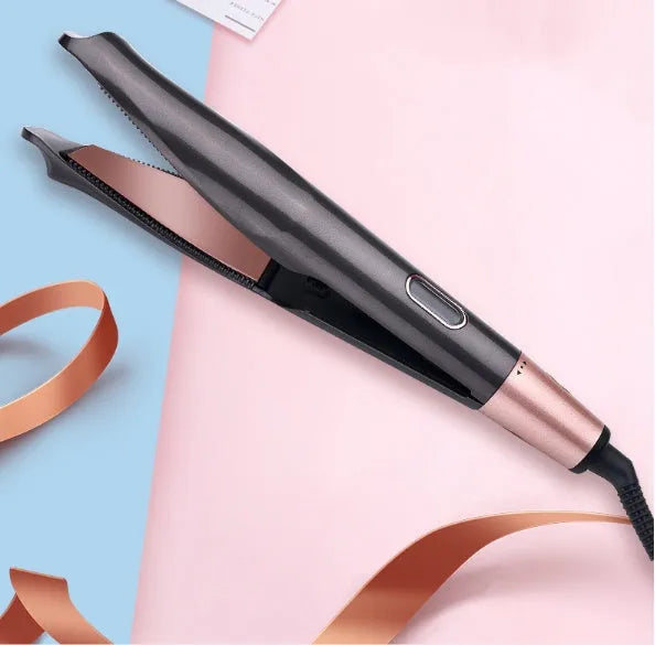 2-in-1 hair straightener and crimper with LCD screen and adjustable temperature dial, black colour, UK plug