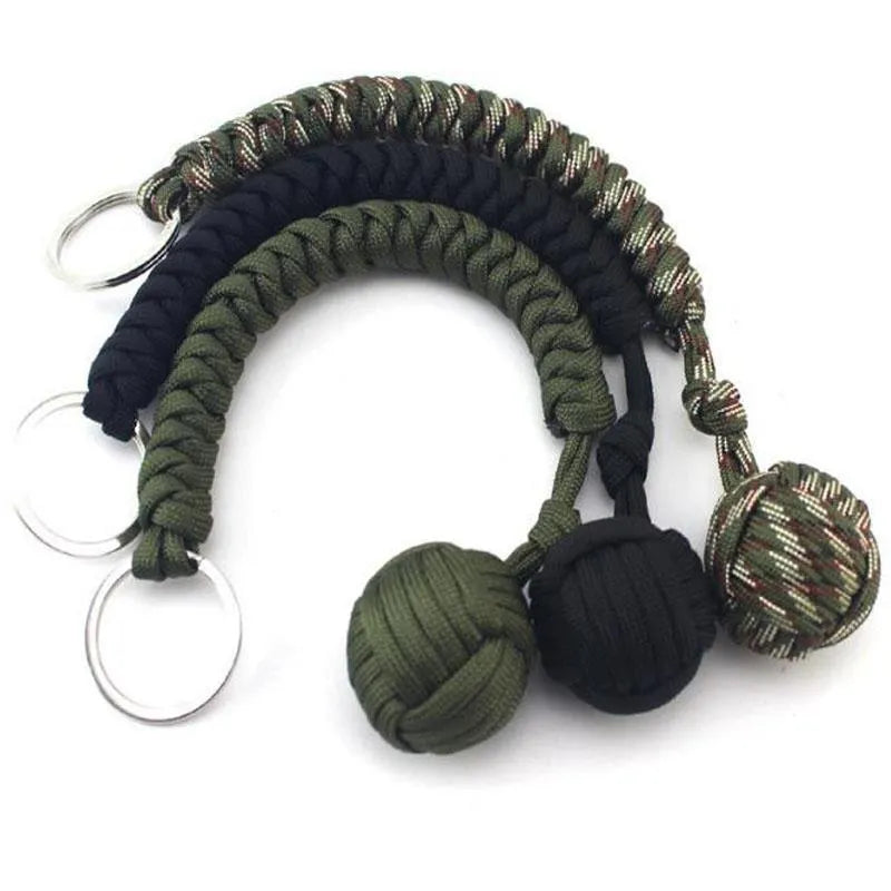 Outdoor seven-core umbrella rope key chain with built-in self-defence steel ball, 24 cm, 86 grams, 3.5 metre rope, black colour