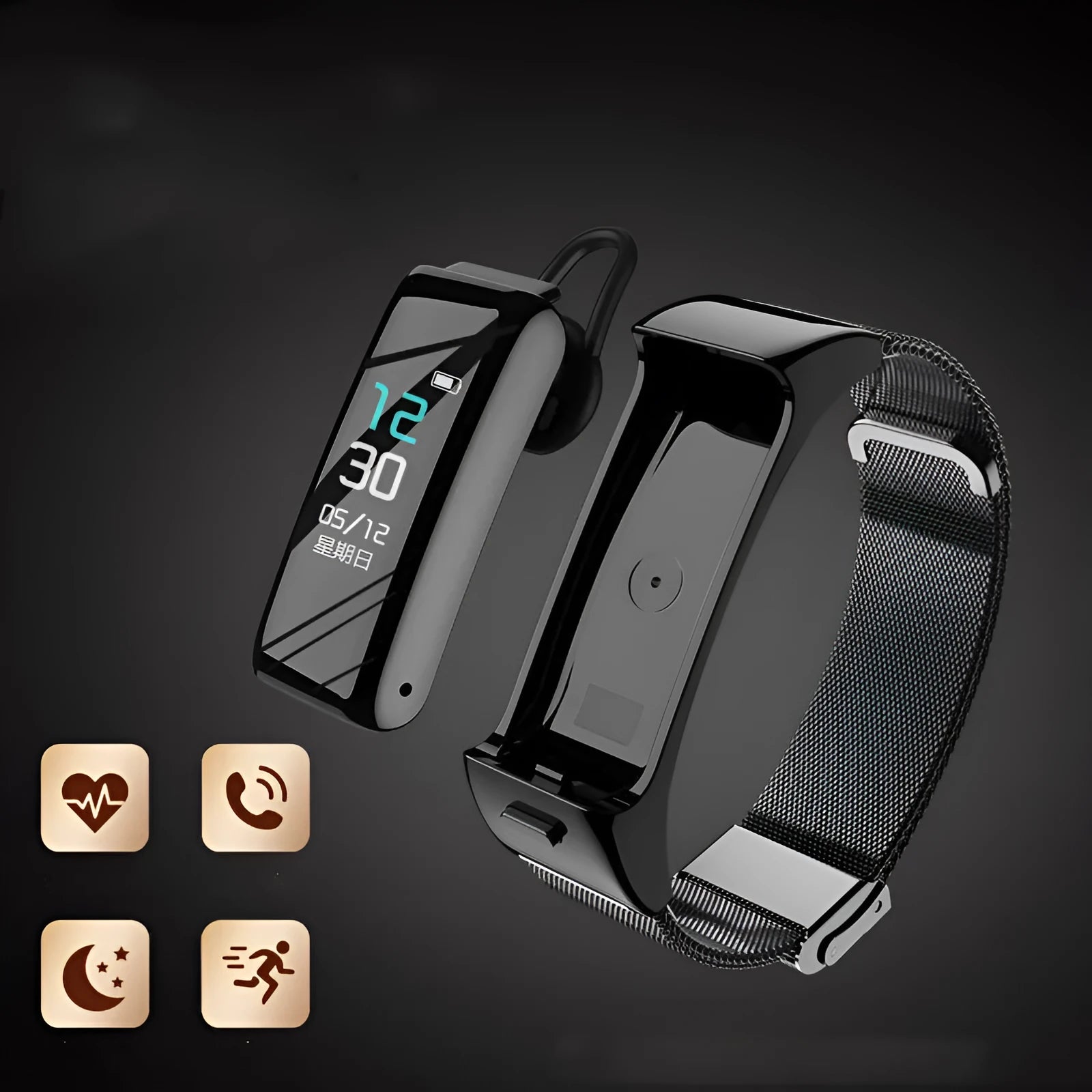 Bluetooth smartwatch with touch screen on a choice of leather, silicone, or steel wrist strap.
