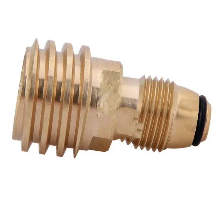 Brass gas brazier adapter with gold finish and taper thread