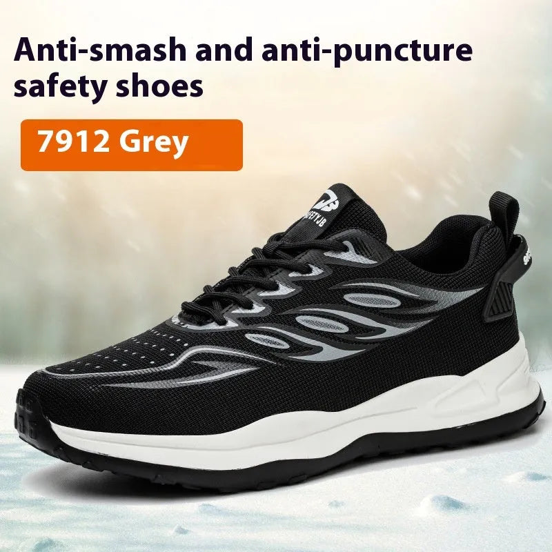 Lightweight labour protection shoes with leather upper and rubber sole in orange, grey, green or yellow