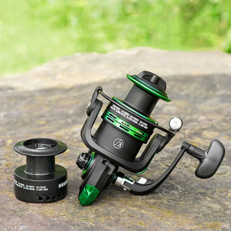 Hunting King Metal Reel spinning fishing reel with metal folding handle and double wire cups