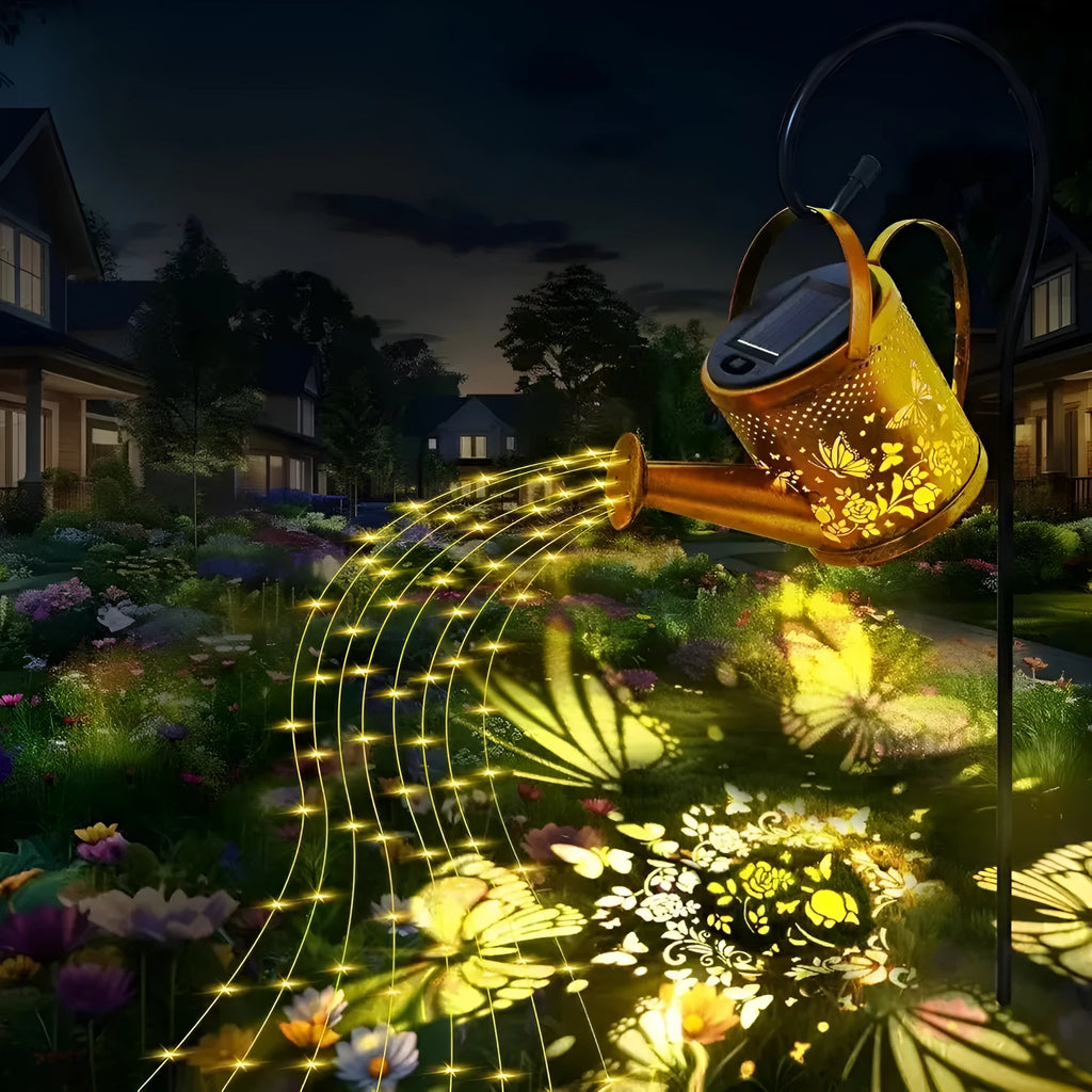 Solar-powered wrought iron butterfly kettle lamp for outdoor courtyard decoration