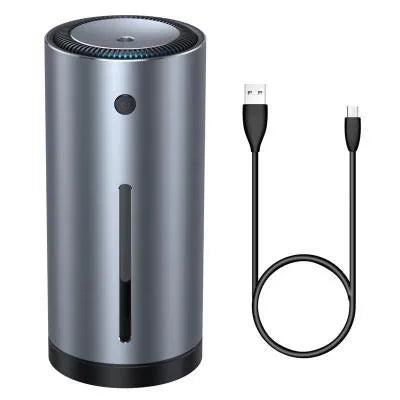Black aluminium alloy car diffuser humidifier and air purifier unit with USB cable.