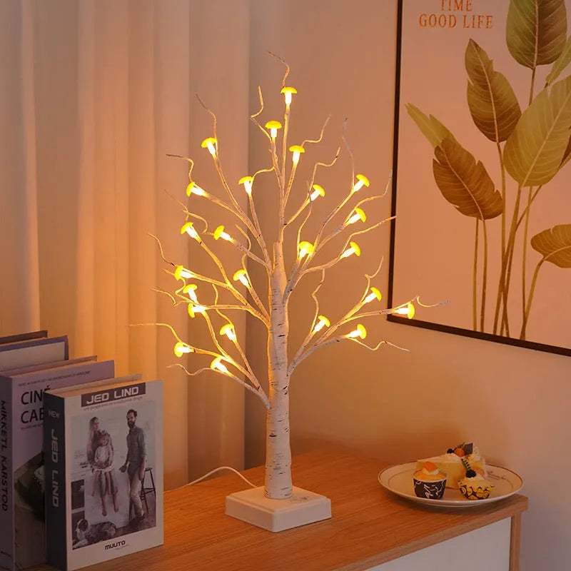 60cm tall white mushroom tree LED lamp with 24 small detachable flower lights