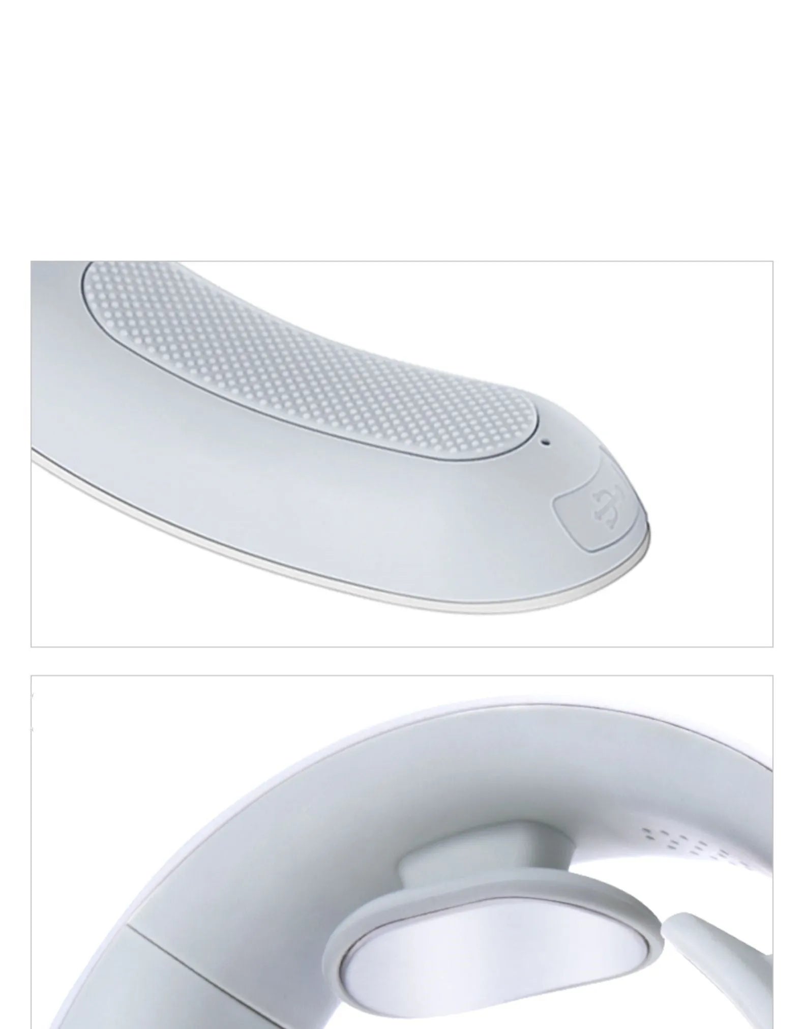 White electric acupressure massager for back neck and shoulder pain relief with control buttons.