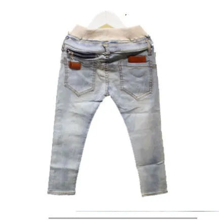Boys' striped harem jeans with rubber band waist in sanded denim fabric