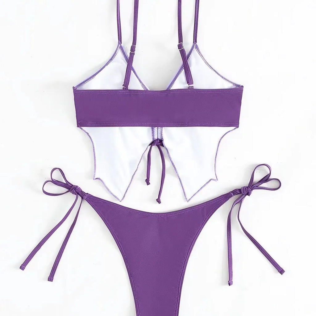 Women's bow ins style split bikini swimsuit in polyester fabric for swimming and fitness