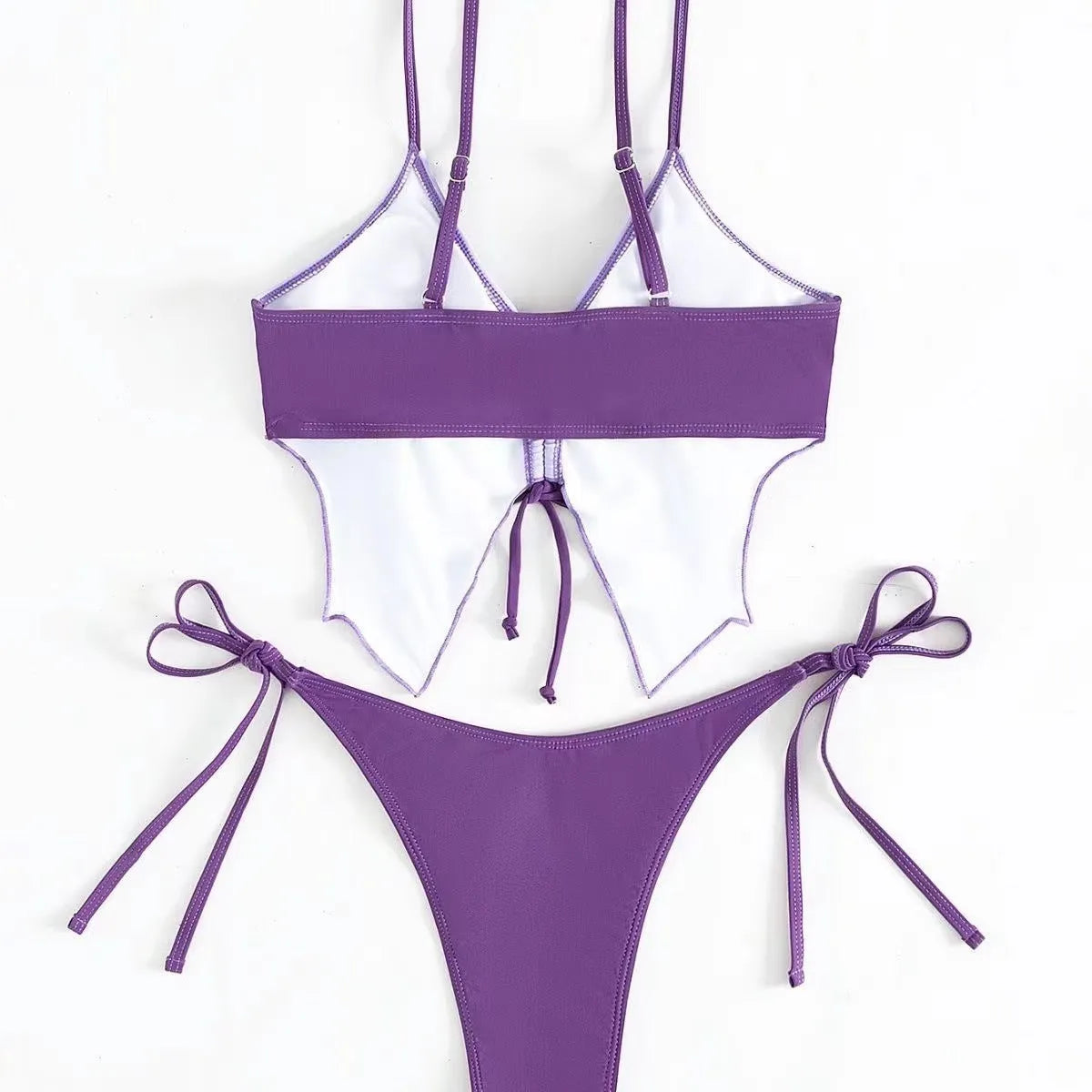 Women's bow ins style split bikini swimsuit in polyester fabric for swimming and fitness