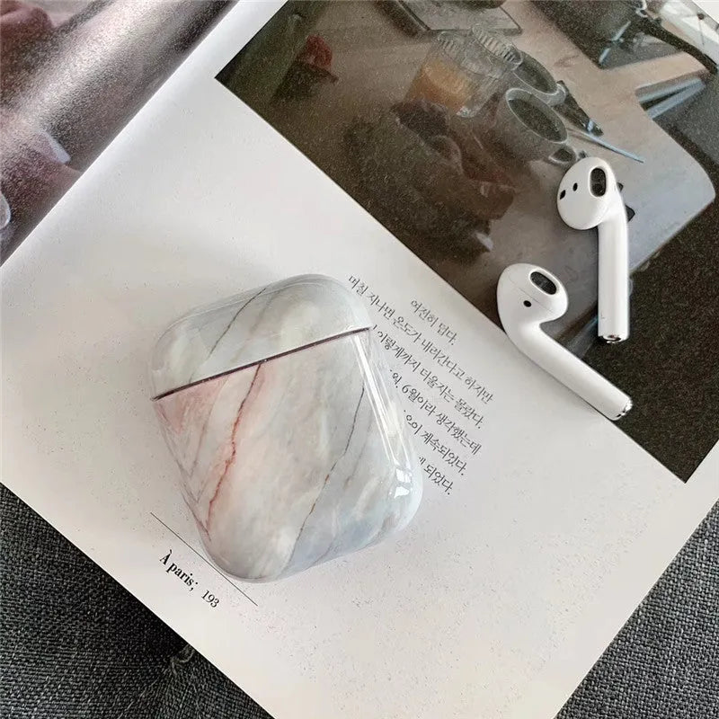 Hard white marble design PC protective case for Apple AirPods wireless earphone charging box