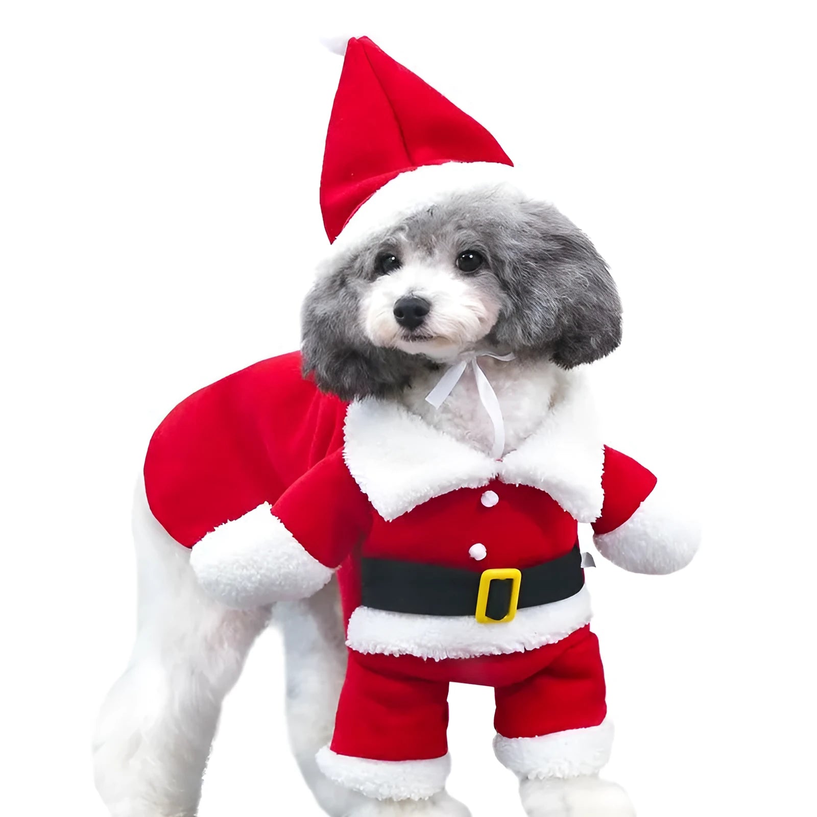 Red polar fleece Santa Claus costume for pets in standing design