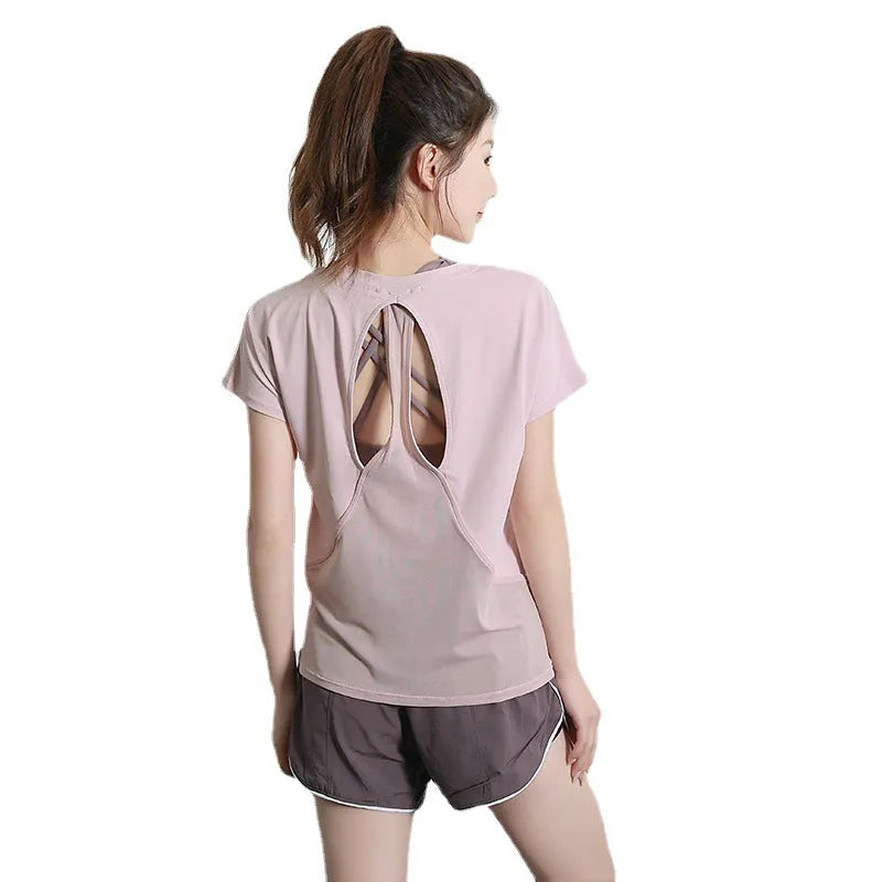 Women's short sleeve polyester sports t-shirt in grey green colour for running and gym workouts