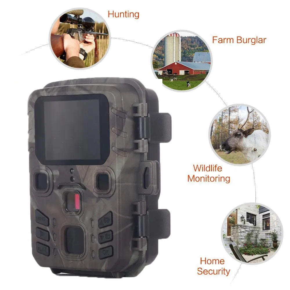 Black infrared night vision monitoring device with 12MP resolution and TF card storage slot