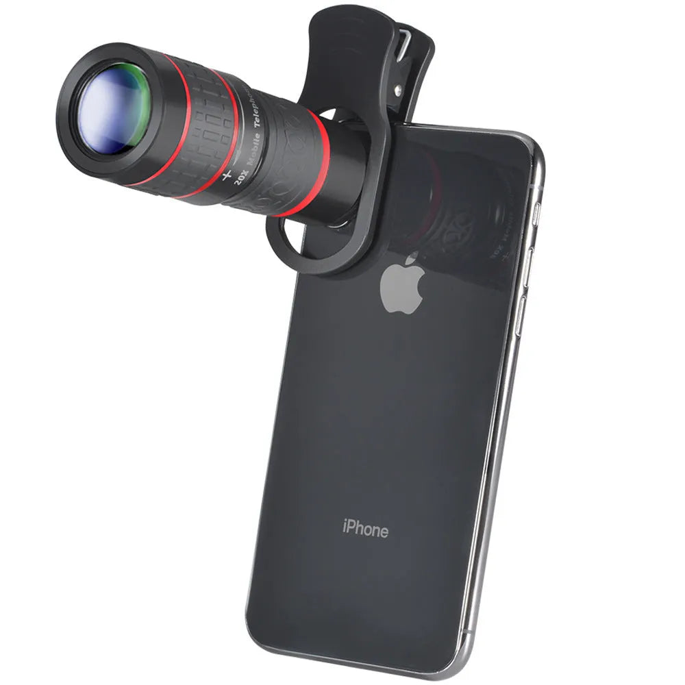 20x magnification smartphone telescope lens with universal clip and single-eye mask