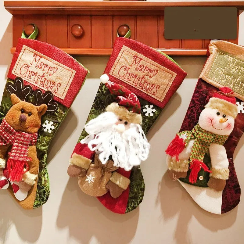Red knit Christmas stocking with 3D applique snowman design and hanging loop