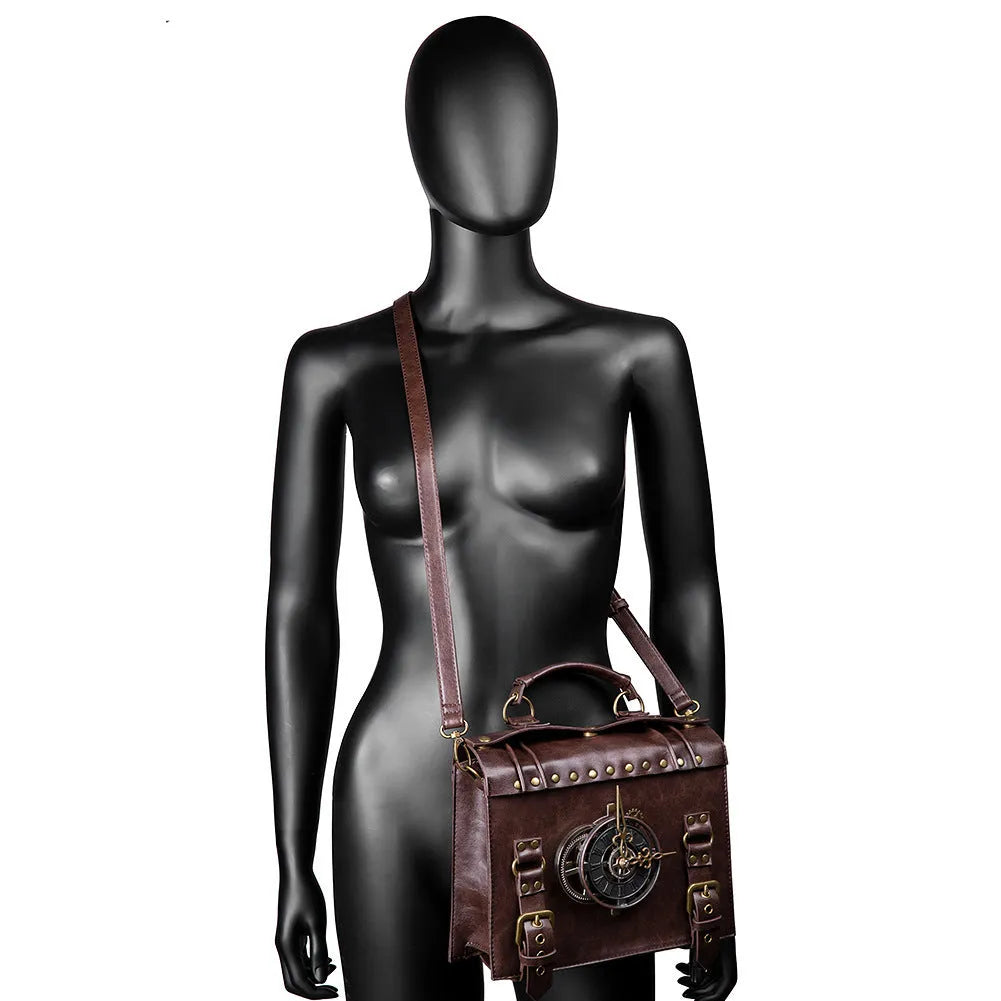 Bronze hardware steampunk industrial retro shoulder bag with pillow bag design