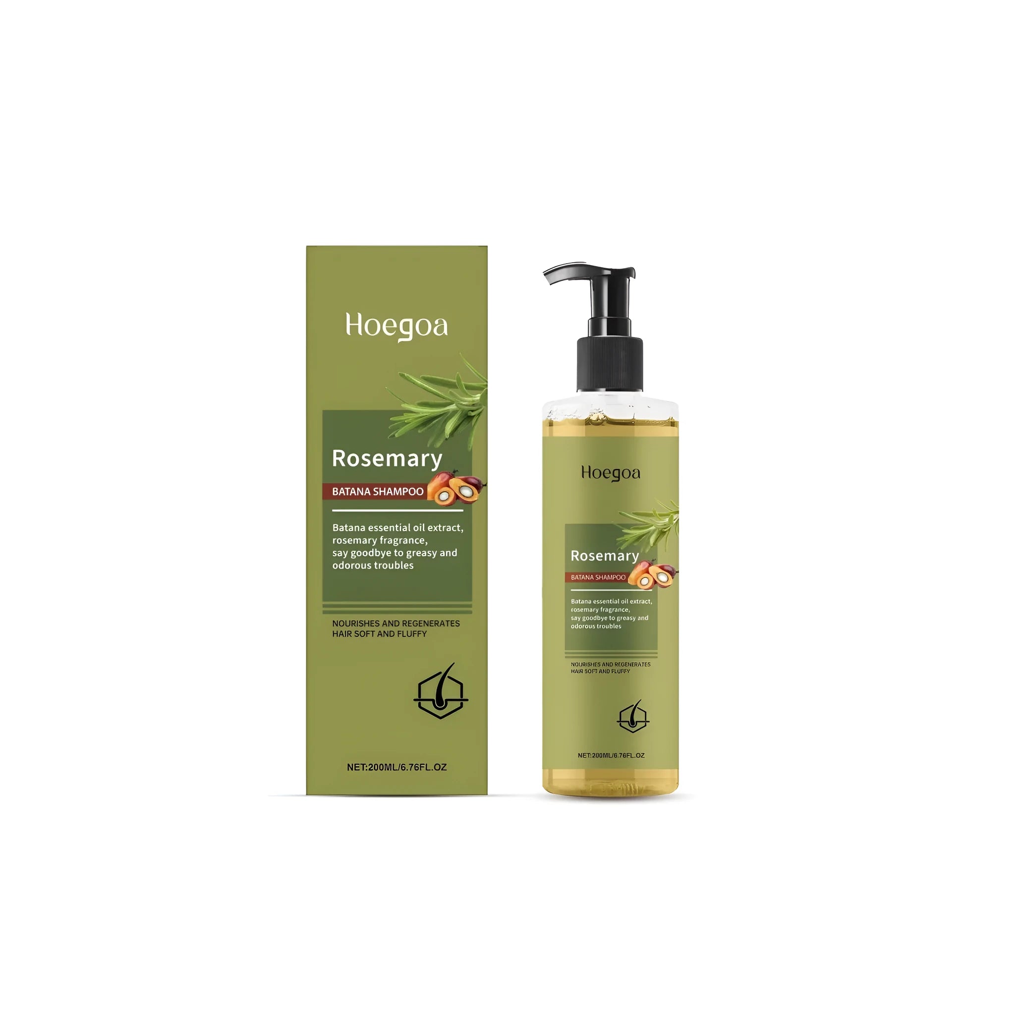 200 ml bottle of rosemary hair growth shampoo with sulphate-free formula and Platthana oil.