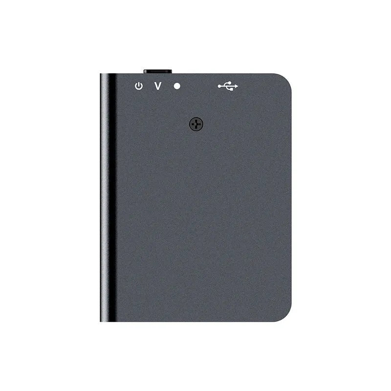 Black digital voice recorder with zinc alloy shell and USB connection port