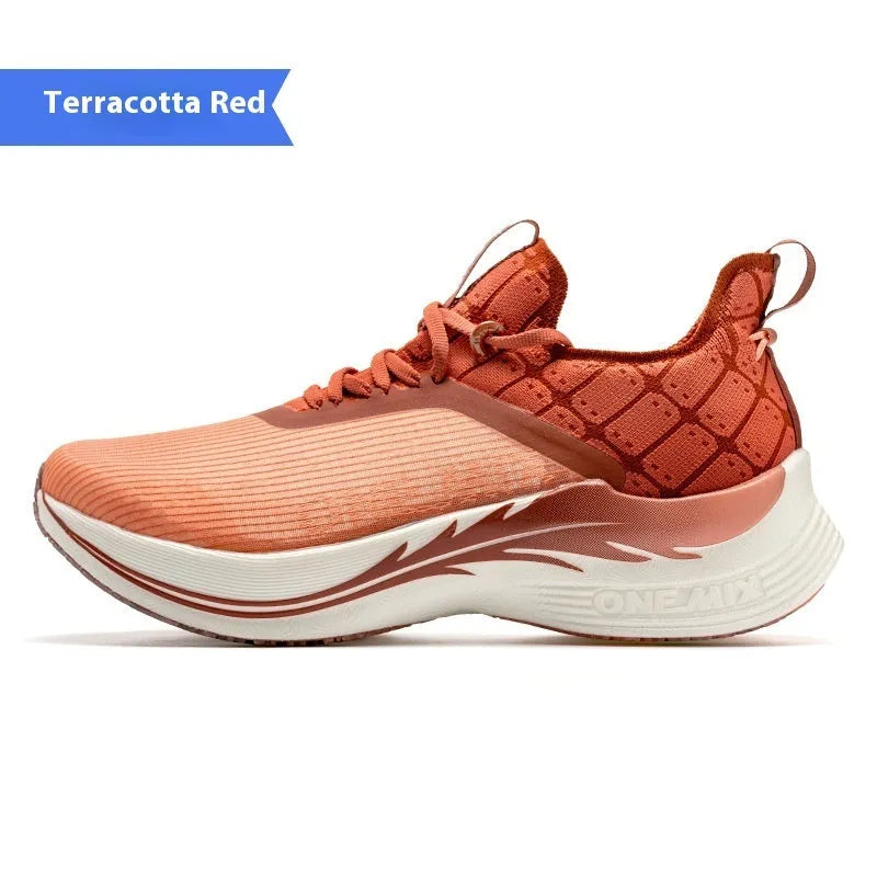Racing shock-absorbing built-in carbon plate training shoes for men and women, colourful rose red colour, breathable mesh lining, rubber sole
